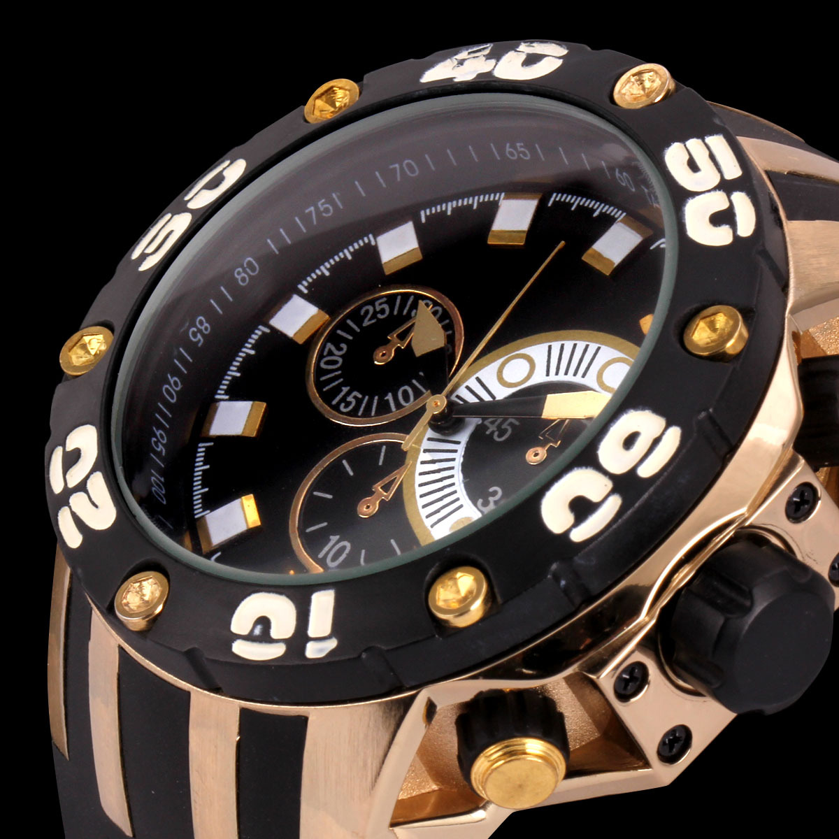 Fashion Men's XXL Gold Oversized Case Sport Army Analog Sport Wrist