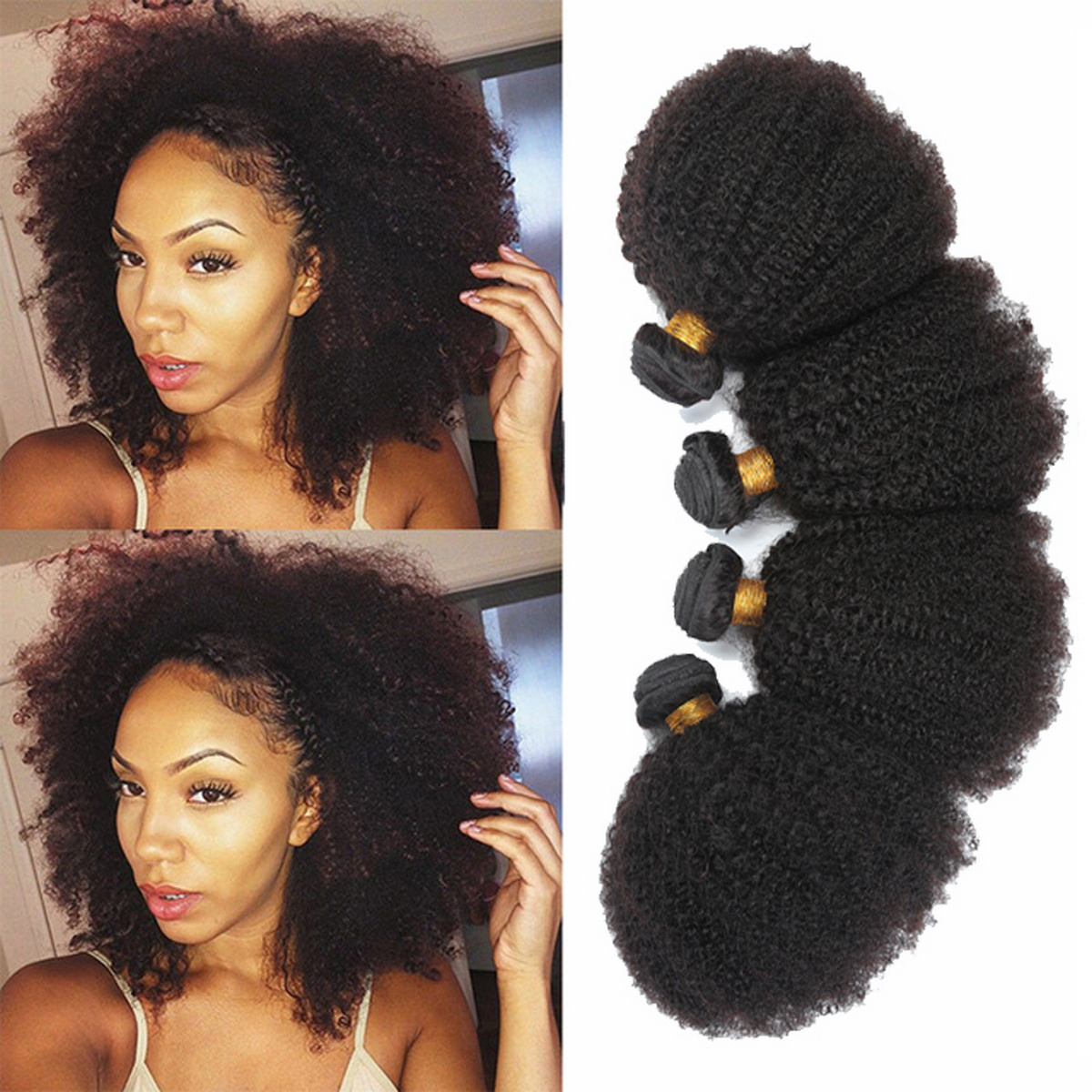1 Bundle Mongolian Afro Kinky Curly Curl Human Hair Extensions Weft 