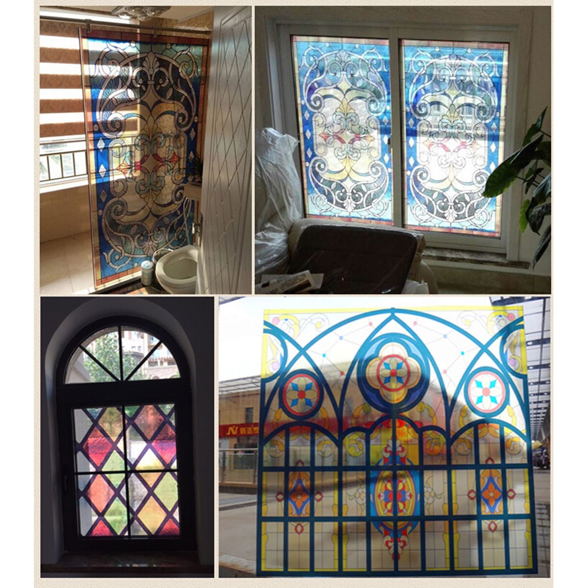 Vintage Flowers Stained Glass Decorative Window Film Cling