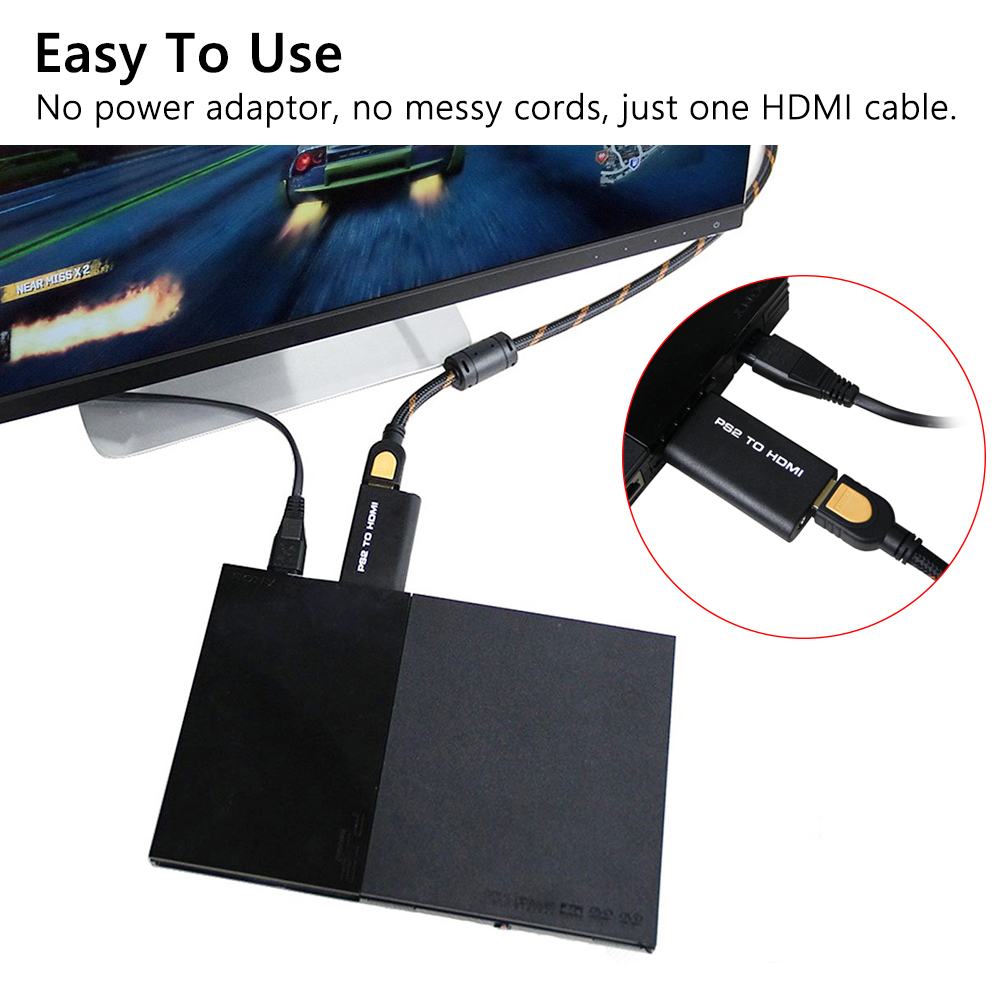 2 PS2 to HDMI Converter Adapter+3.5mm Headphone Audio Jack HDMI Cable