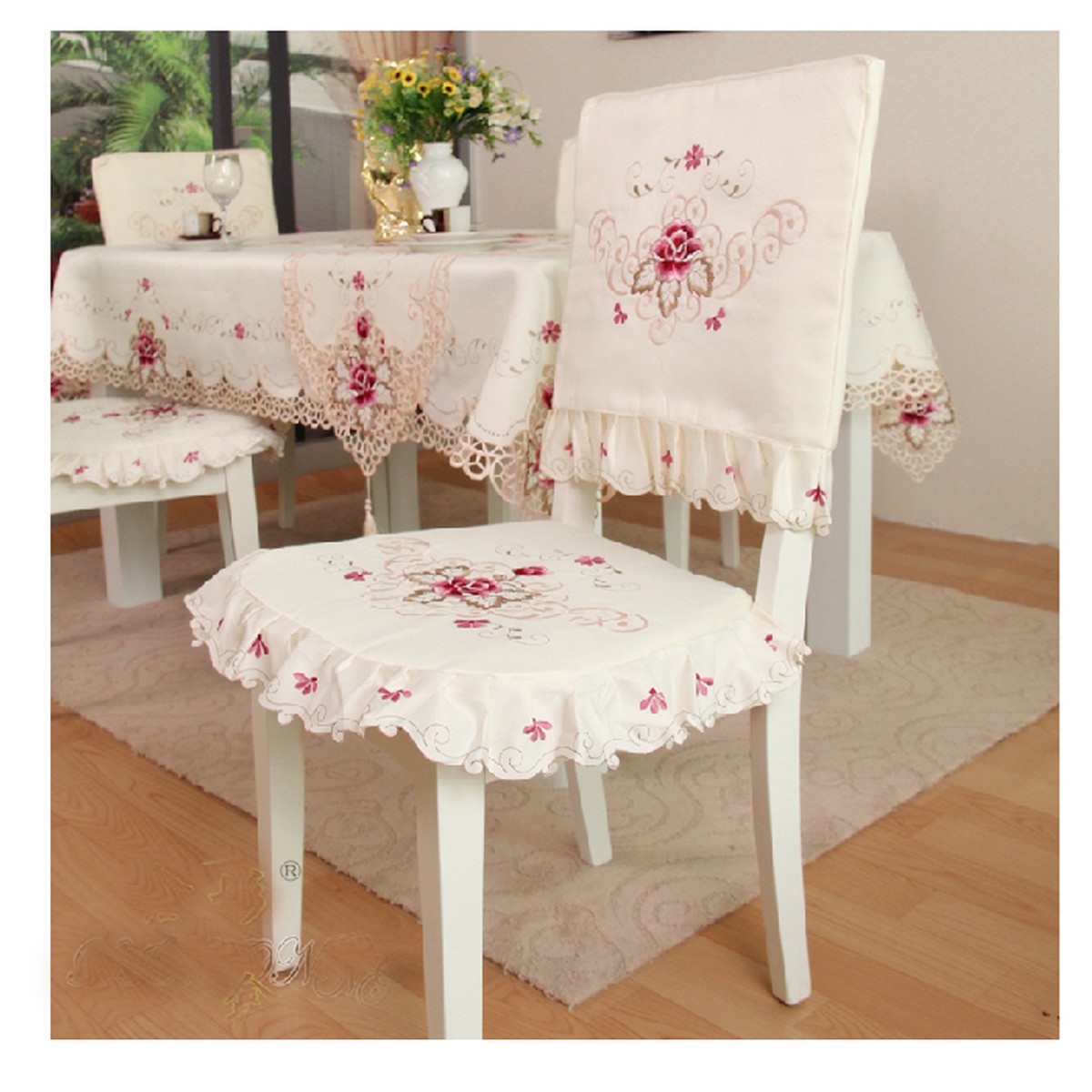 Vintage Flower Embroidered Tie-on Seat Cushion Ruffle Pad Dining Chair