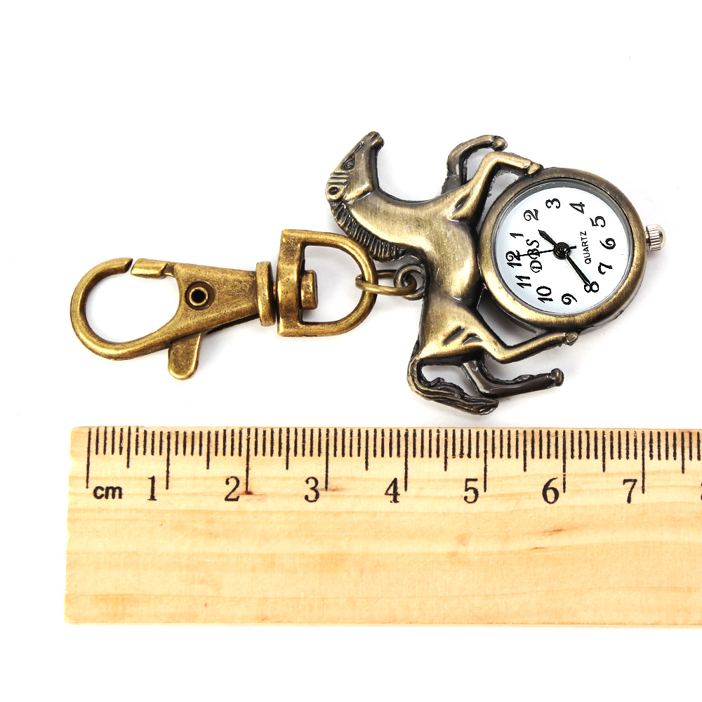 Antique Bronze Tone Horse Quartz Pocket Key Ring Pendant Watch Kids